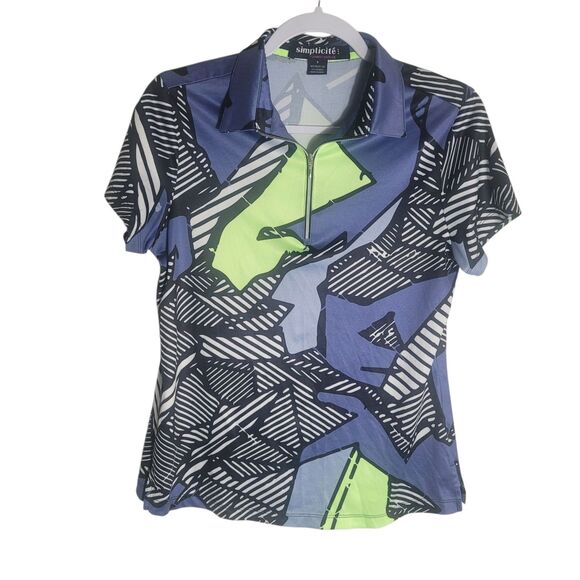 Jamie Sadock Tops - Simplicite Jamie Sadock Geometric Golf Polo Shirt Women's Small 1/4 Zip Preppy